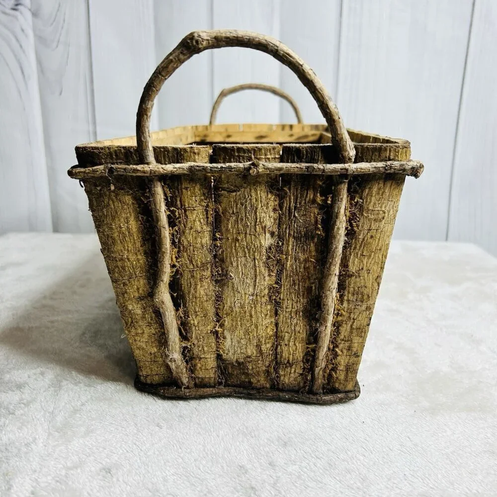 Decorative Wooden Basket Planter with Moss Look 15L x 7.5W x 6.5H